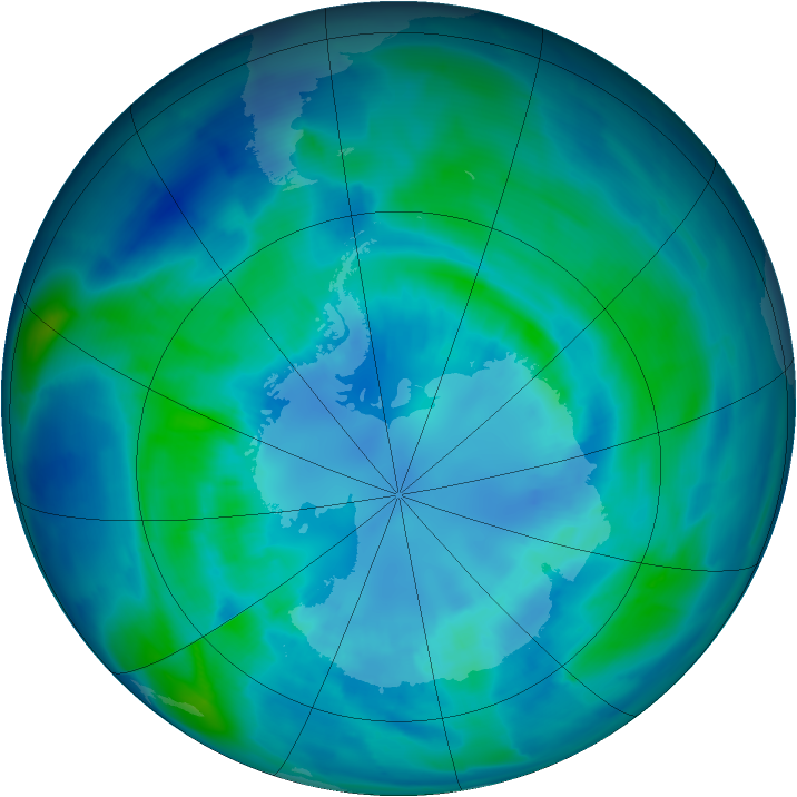 Antarctic ozone map for 08 April 2009